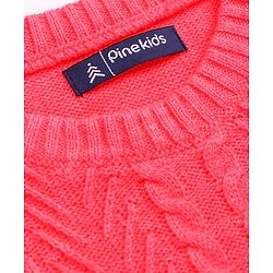 Pine Kids Knitted Full Sleeves Pullover With Cable Knit Design - Neon Pink