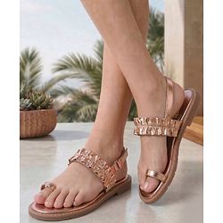 Pine Kids Velcro Closure Sandals With Glossy Finish - Rose Gold