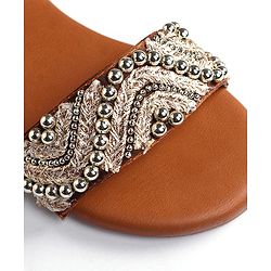 Pine Kids Velcro Closure Sandals With Lace & Beads Design - Golden