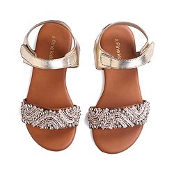 Pine Kids Velcro Closure Sandals With Lace & Beads Design - Golden
