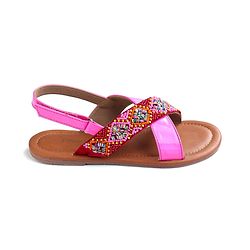 Pine Kids Velcro Closure Sandals with Beads Design - Fuchsia