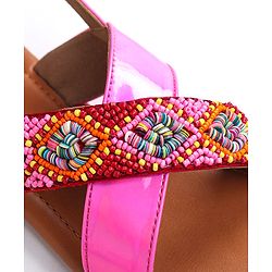 Pine Kids Velcro Closure Sandals with Beads Design - Fuchsia