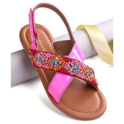 Pine Kids Velcro Closure Sandals with Beads Design - Fuchsia