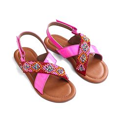 Pine Kids Velcro Closure Sandals with Beads Design - Fuchsia