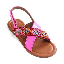 Pine Kids Velcro Closure Sandals with Beads Design - Fuchsia