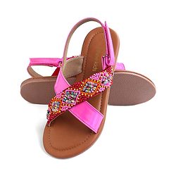 Pine Kids Velcro Closure Sandals with Beads Design - Fuchsia