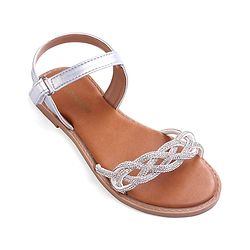 Pine Kids Velcro Closure Sandals with Rhinestones Detailing - Silver