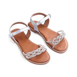 Pine Kids Velcro Closure Sandals with Rhinestones Detailing - Silver