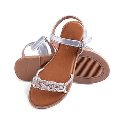Pine Kids Velcro Closure Sandals with Rhinestones Detailing - Silver