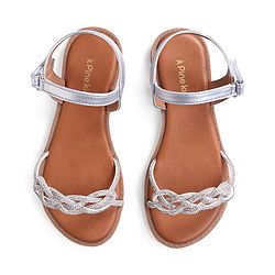Pine Kids Velcro Closure Sandals with Rhinestones Detailing - Silver