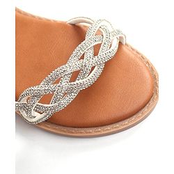 Pine Kids Velcro Closure Sandals with Rhinestones Detailing - Silver