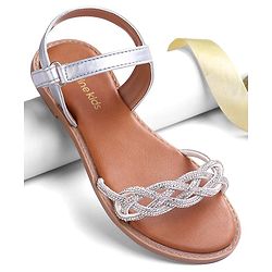 Pine Kids Velcro Closure Sandals with Rhinestones Detailing - Silver