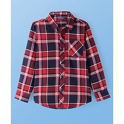 Pine Kids Cotton Woven Full Sleeves Checked Shirt with Text Print T-Shirt- Red