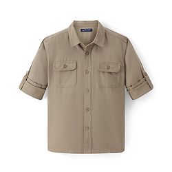 Pine Kids Cotton Woven Full Sleeves Solid Color Shirt - Tan
