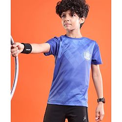 Pine Active Knitted Half Sleeves T-shirt With Football Logo - Blue