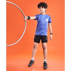 Pine Active Knitted Half Sleeves T-shirt With Football Logo - Blue