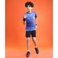 Pine Active Knitted Half Sleeves T-shirt With Football Logo - Blue