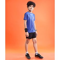 Pine Active Knitted Half Sleeves T-shirt With Football Logo - Blue