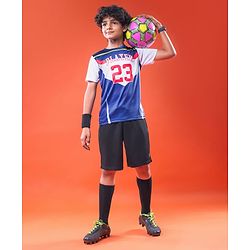 Pine Active Knitted Half Sleeves T-Shirt with Text & Number Print - Blue