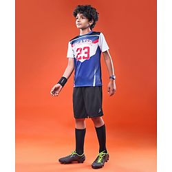 Pine Active Knitted Half Sleeves T-Shirt with Text & Number Print - Blue