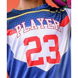 Pine Active Knitted Half Sleeves T-Shirt with Text & Number Print - Blue