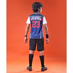 Pine Active Knitted Half Sleeves T-Shirt with Text & Number Print - Blue