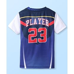 Pine Active Knitted Half Sleeves T-Shirt with Text & Number Print - Blue