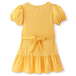 Pine Kids Woven Puffed Sleeves Solid Color Frock - Yellow
