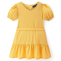 Pine Kids Woven Puffed Sleeves Solid Color Frock - Yellow
