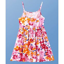 Pine Kids Cotton Knit Floral Printed Frock With Half Sleeves Solid Colour Shrug - Dark Pink