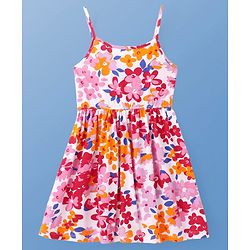 Pine Kids Cotton Knit Floral Printed Frock With Half Sleeves Solid Colour Shrug - Dark Pink