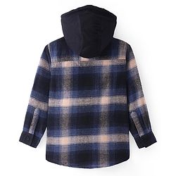Pine Kids Cotton Woven Full Sleeves Brushed Checkered Hooded Shirt - Navy & Peach