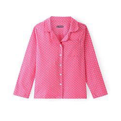 Pine Kids Cotton Knit Full Sleeves Collared Night Suit With Hearts Print - Dark Pink