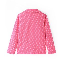 Pine Kids Cotton Knit Full Sleeves Collared Night Suit With Hearts Print - Dark Pink