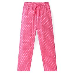 Pine Kids Cotton Knit Full Sleeves Collared Night Suit With Hearts Print - Dark Pink