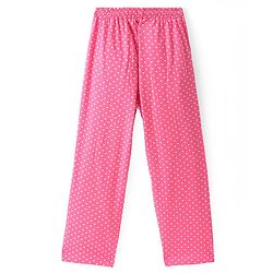 Pine Kids Cotton Knit Full Sleeves Collared Night Suit With Hearts Print - Dark Pink