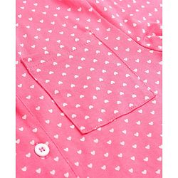 Pine Kids Cotton Knit Full Sleeves Collared Night Suit With Hearts Print - Dark Pink