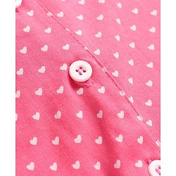Pine Kids Cotton Knit Full Sleeves Collared Night Suit With Hearts Print - Dark Pink
