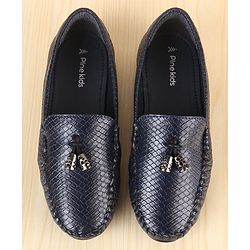 Pine Kids Slip On Loafers with Checkered Design & Appliques - Navy Blue