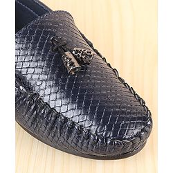 Pine Kids Slip On Loafers with Checkered Design & Appliques - Navy Blue
