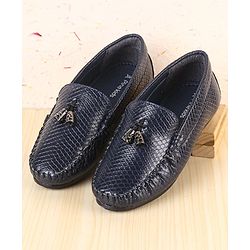 Pine Kids Slip On Loafers with Checkered Design & Appliques - Navy Blue