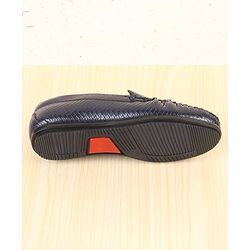 Pine Kids Slip On Loafers with Checkered Design & Appliques - Navy Blue