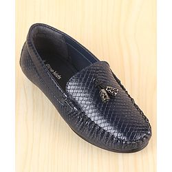 Pine Kids Slip On Loafers with Checkered Design & Appliques - Navy Blue