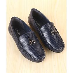 Pine Kids Slip On Loafers with Checkered Design & Appliques - Navy Blue
