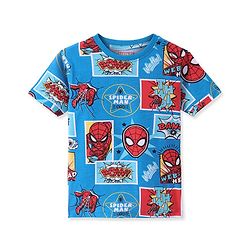 Pine Kids Marvel Single Jersey Knit Half Sleeves T-Shirt With Spider Man All over Print - Multicolor
