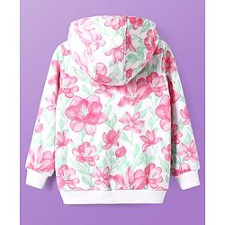 Pine Kids Cotton Knit Full Sleeves Hooded Sweatjacket with Floral Print - White