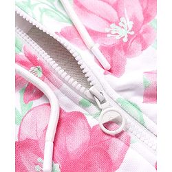 Pine Kids Cotton Knit Full Sleeves Hooded Sweatjacket with Floral Print - White
