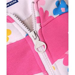 Pine Kids Cotton Knit Full Sleeves Hooded Sweat Jacket With Floral & Text Print - White