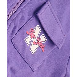Pine Kids Cotton Knit Full Sleeves Front Open Hooded Sweatjacket with Front Back Floral & Text Print Print - Purple