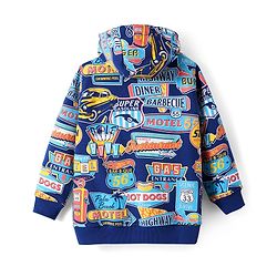 Pine Kids Cotton Knit Full Drop Shoulder Sleeves Text Printed Hooded Sweatjacket & Kangaroo Pocket - Navy Blue